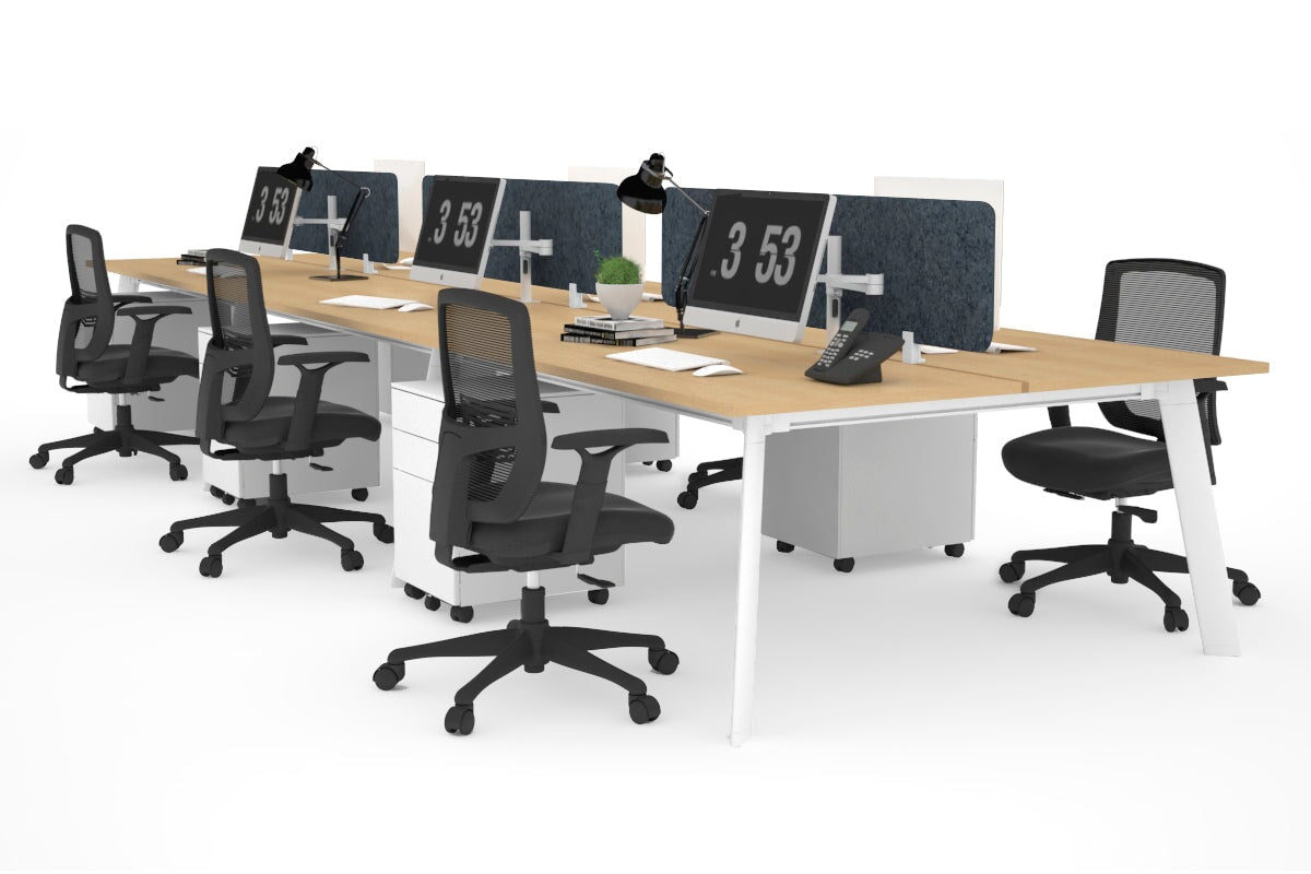 6-Person Workstation with White Frame - 1400L x 800W Office Desk with Cable Management | Perfect for Team Collaboration & Open Office Spaces