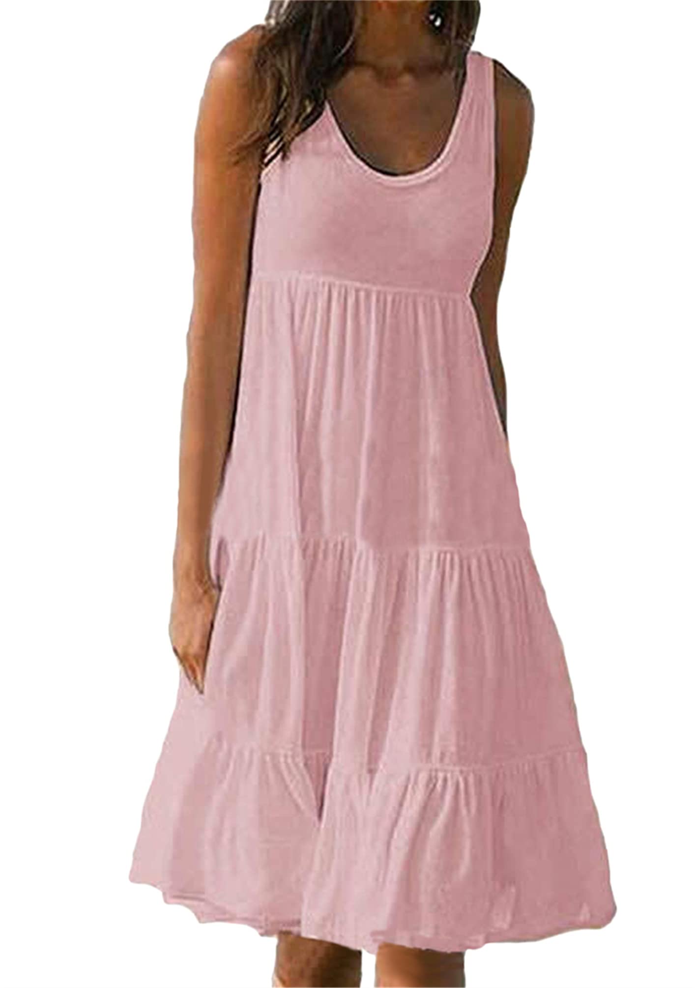 OMZIN Women's Sleeveless Beach Dress - Loose Swing Tank Midi Casual Summer Dress for Vacation, Pool Party & Outdoor Activities