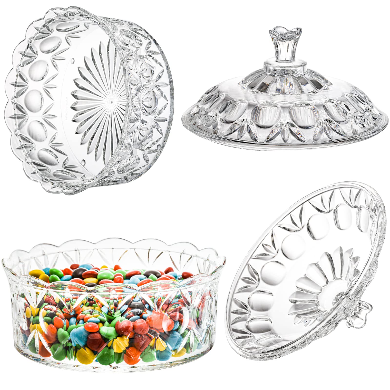 Lawei 2-Pack Acrylic Candy Dish with Lid - Crystal Clear Decorative Candy Jar & Sugar Bowl for Candy Buffet | Perfect for Parties, Weddings, Home Decor & Kitchen Storage