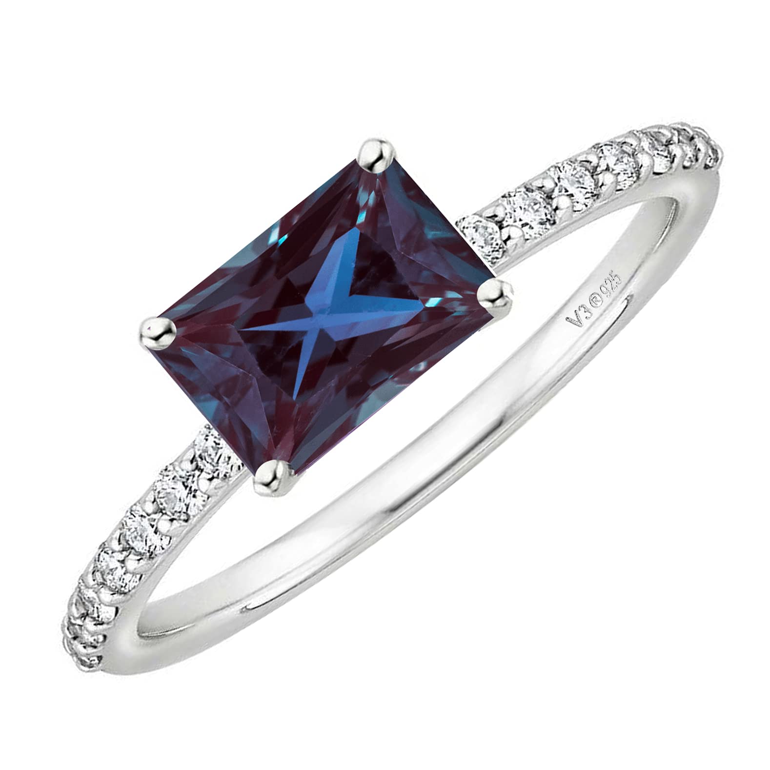 Exquisite Sterling Silver Engagement Ring with Color Changing Alexandrite & White Topaz | Perfect for Proposals, Weddings & Anniversary Gifts