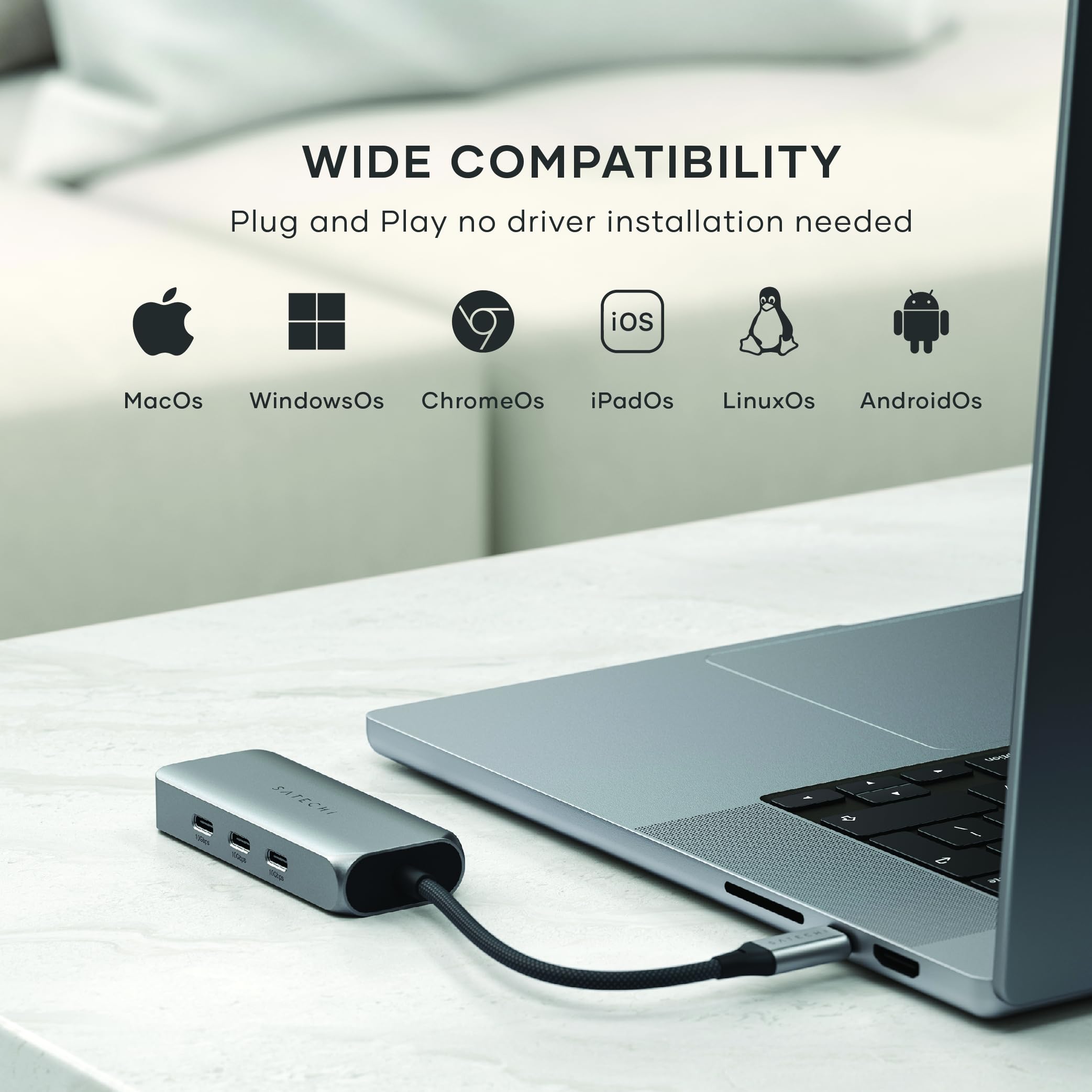 Satechi 4-in-1 USB C to Ethernet Adapter 2.5Gbps with 3 USB C 3.2 Ports - High Speed Network Dongle for MacBook, iPad Pro, Windows Laptop, Android & Chrome OS - Perfect for Home Office, Gaming & Video Streaming