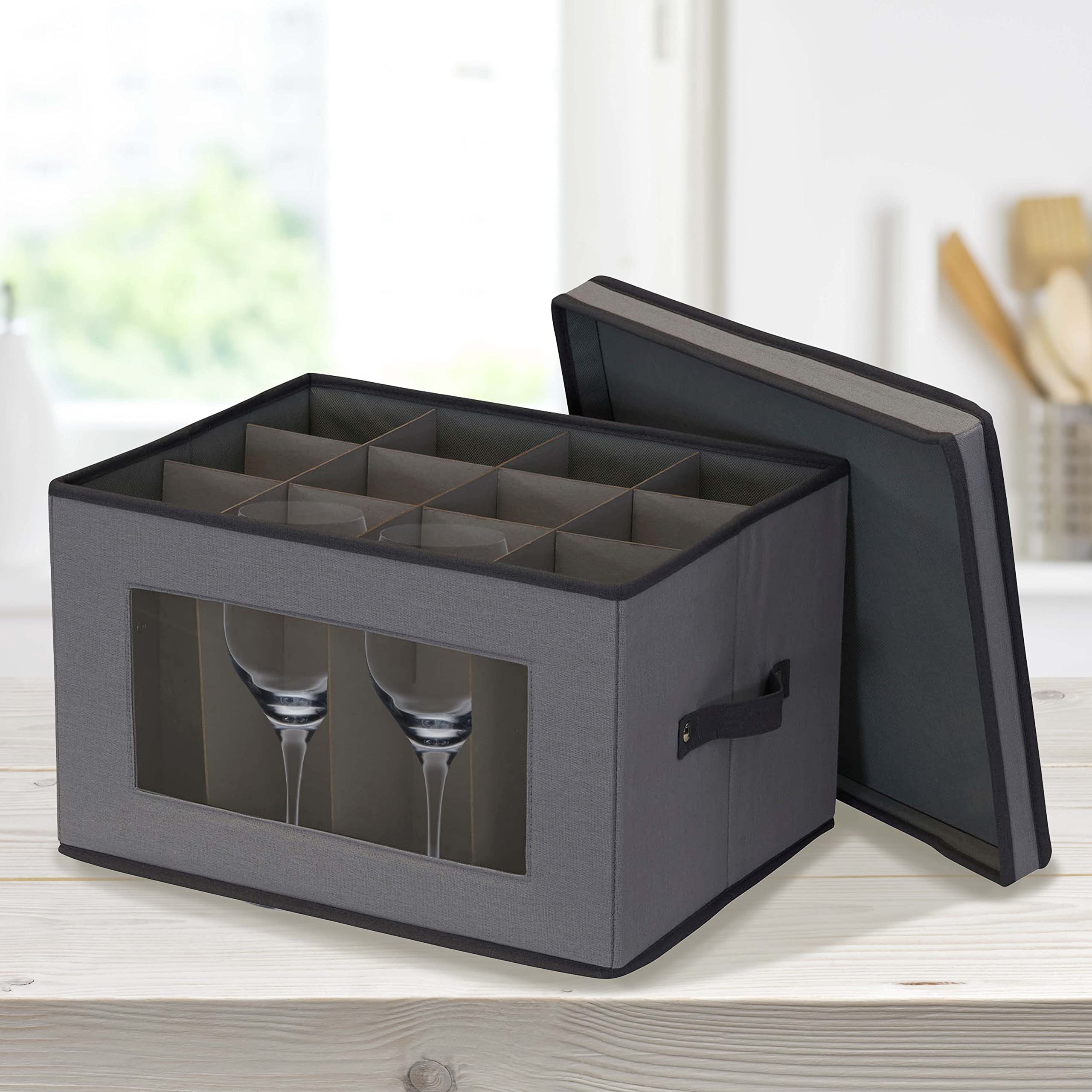 Gray Stemware Storage Box - Durable Glassware Organizer for Wine Glasses & Crystal - Perfect for Kitchen, Dining Room, or Bar Organization