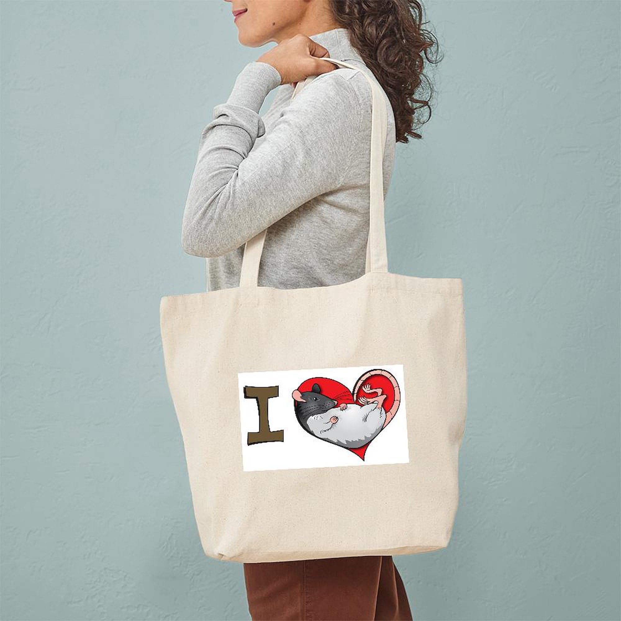CafePress I Heart Rats Hooded Tote Bag - Natural Canvas Reusable Shopping Bag for Groceries, Beach & Daily Use