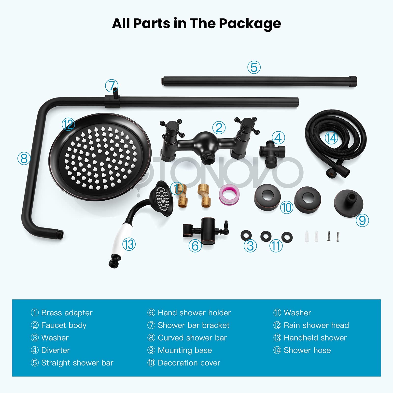 Oil Rubbed Bronze Shower Faucet Set - 8 Inch Rainfall Shower Head with 2 Cross Handles & Handheld Spray - Wall Mount or Deck Mount for Bathtub, Clawfoot Tub - Includes Telephone Shaped Sprayer - Perfect for Modern Bathroom Renovation and Spa-Like Shower Experience