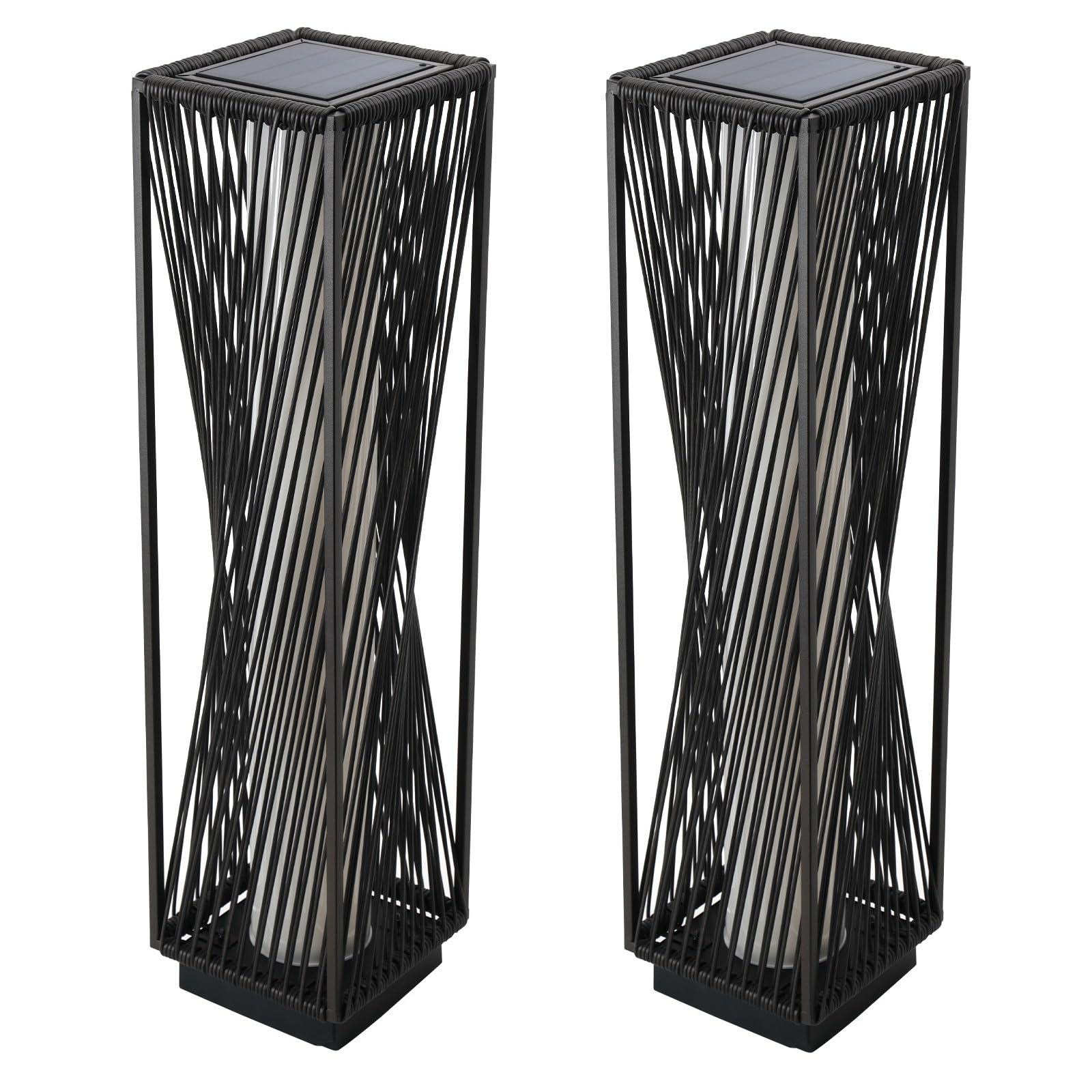 Outdoor Solar Floor Lamp - Waterproof Resin Wicker Solar Light for Yard, Garden, Pathway & Deck - 2 Pack Brown - Perfect for Landscape Lighting, Patio Decor & Evening Gatherings