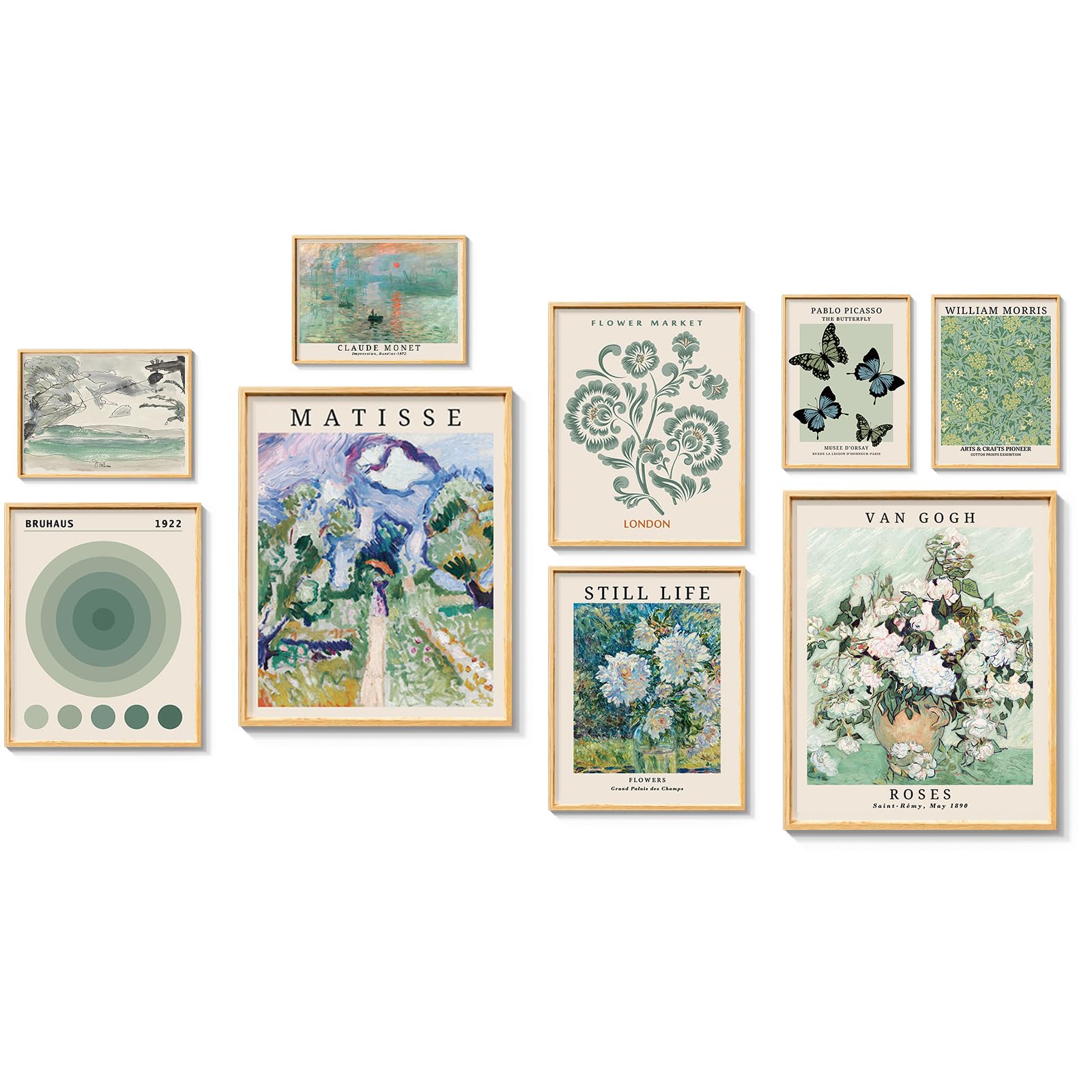 ARPEOTCY 9-Piece Sage Green Flower Market Poster Set - Matisse & Van Gogh Inspired Wall Art Prints for Home Decor | Perfect for Dorm, Bedroom, Bathroom Aesthetic & Office Decor | Unframed Botanical Art Posters for Wall Decoration