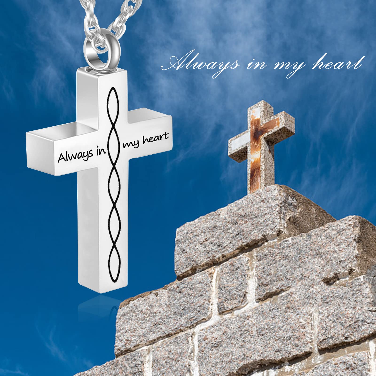 Stainless Steel Cross Urn Necklace for Ashes - Keepsake Jewelry for Women & Men - Memorial Gift