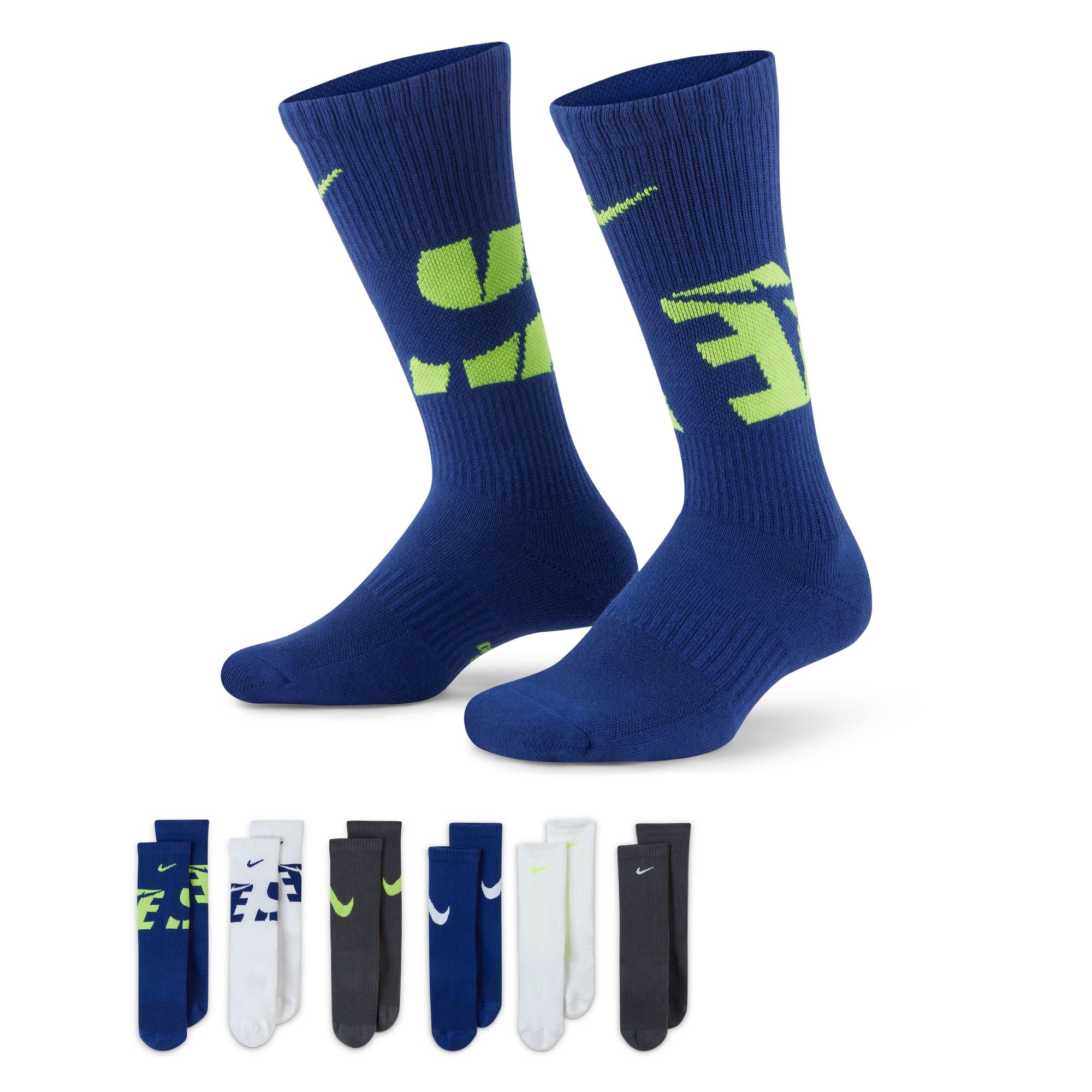 Nike Boys' Youth Everyday Cushion Crew Socks 6-Pack - Soft & Breathable for School, Sports & Daily Wear