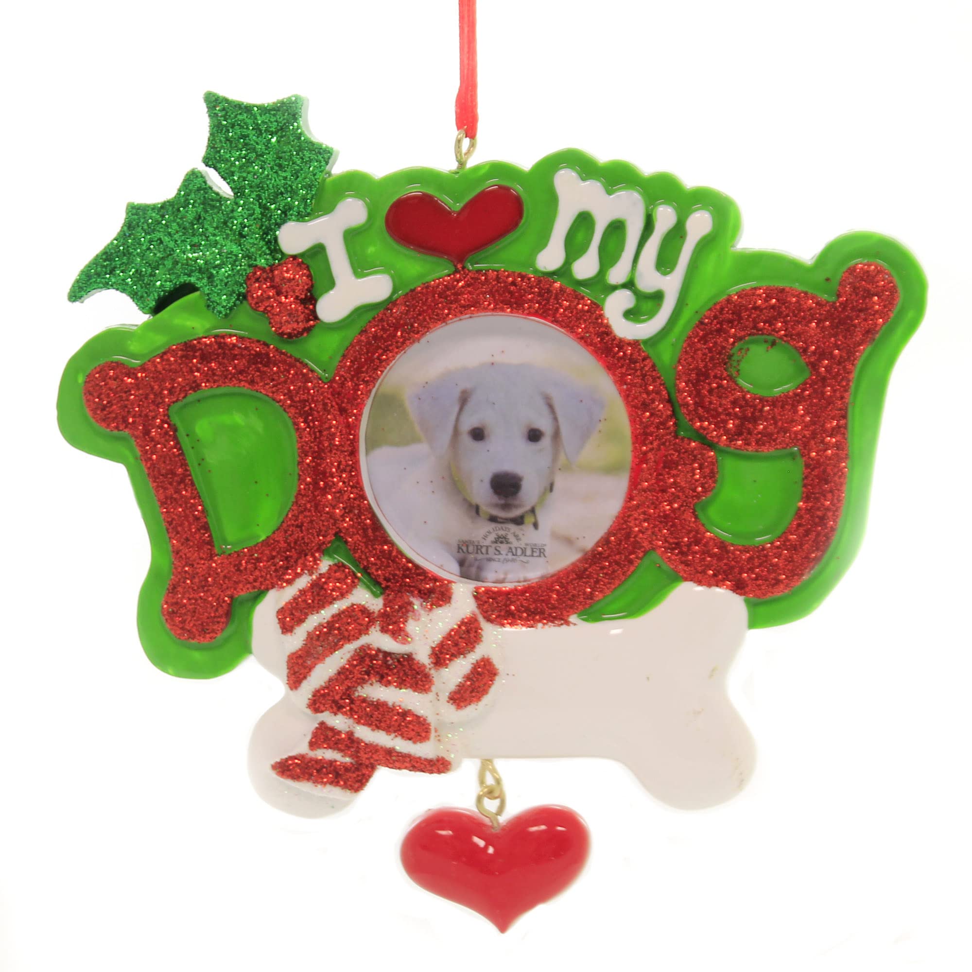 Kurt Adler Dog Picture Frame Ornament - Christmas Tree Decor, Pet Memorial Keepsake, Personalized Gift for Dog Lovers - Perfect for Holiday Decorations, Pet Memorials & Special Occasions
