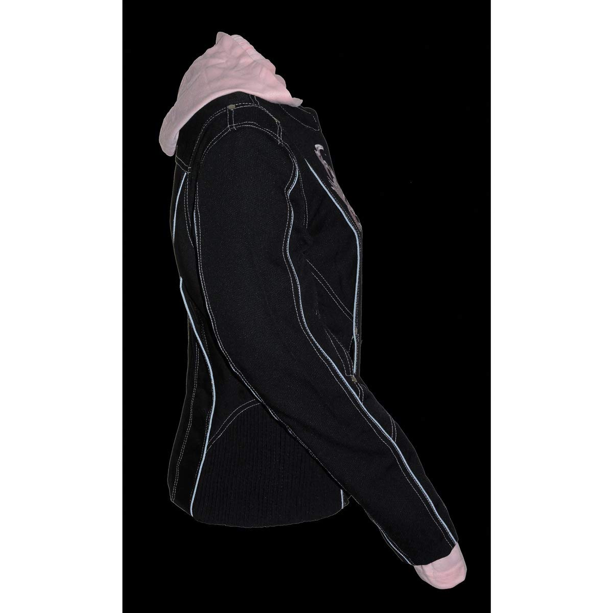Milwaukee Leather NexGen SH1966 Women's Black & Pink 3/4 Motorcycle Jacket with Reflective Tribal Design & Hood - Perfect for Riding, Commuting & Outdoor Adventures