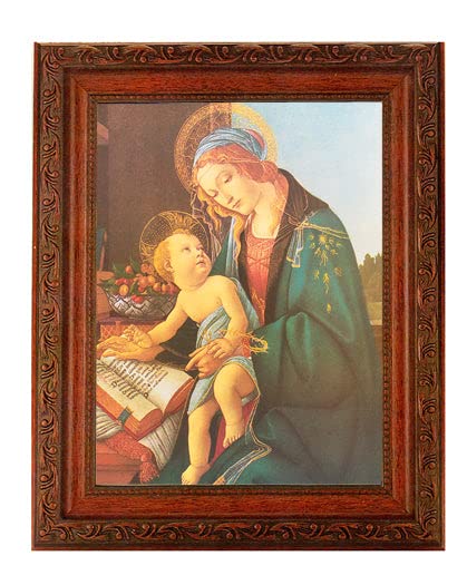 Madonna and Child Framed Wall Art - Large Antique Dark Mahogany Finish with Acanthus Leaf Detailing - Perfect for Home Decor, Church, or Religious Gift