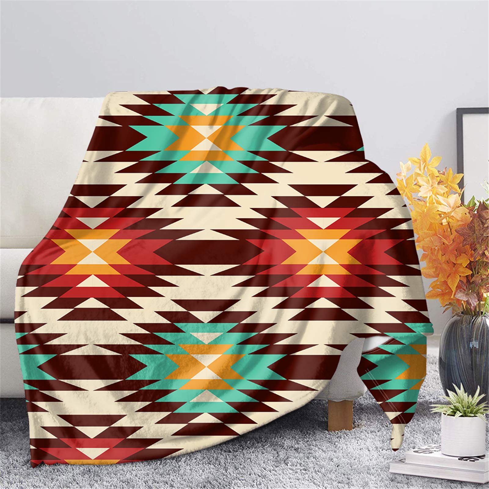 GLENLCWE Southwestern African Aztec Print Throw Blanket - Ultra Soft Fleece Blanket for Bed, Couch & Sofa - Cozy Home Decor for Living Room, Bedroom & Outdoor Use