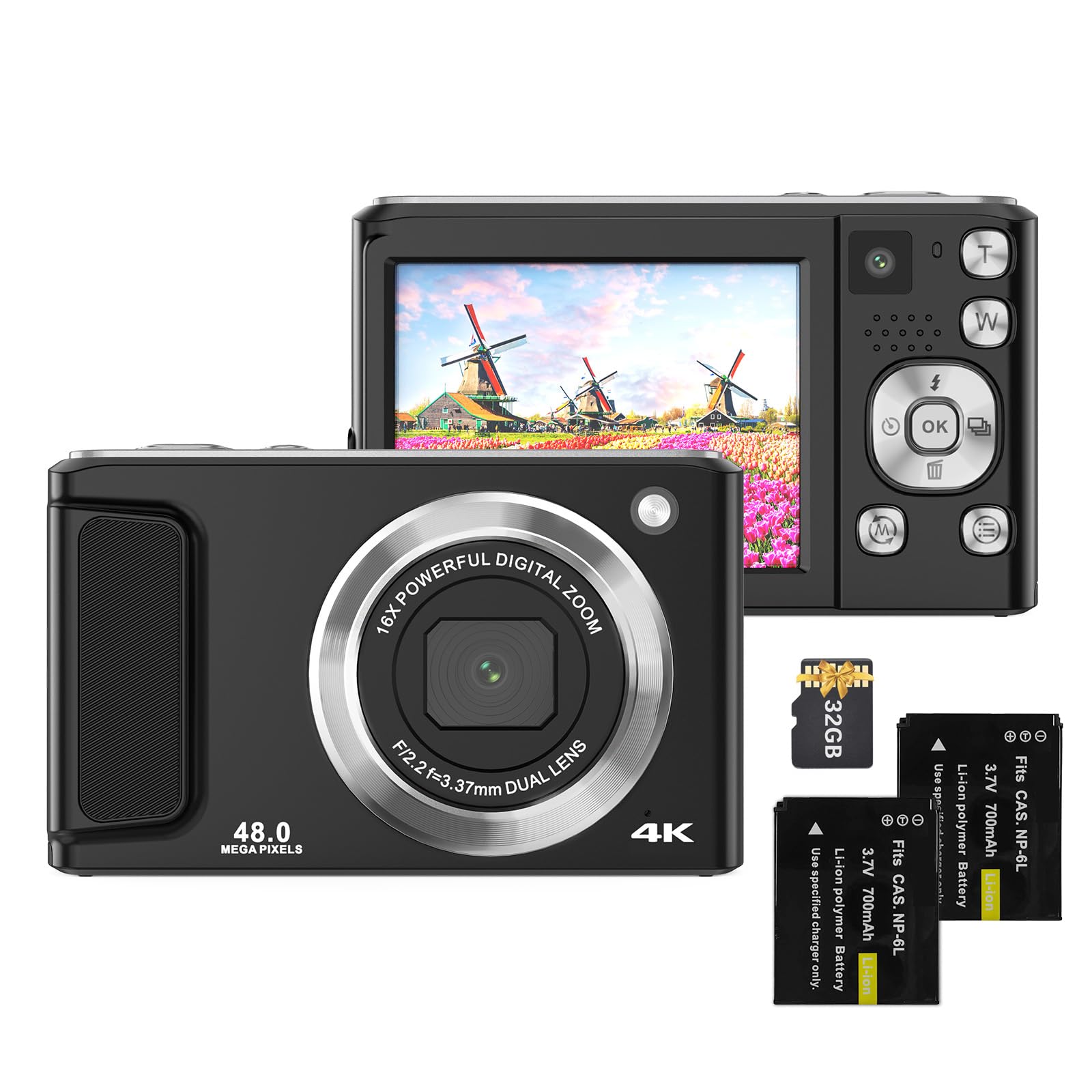 Andoer 4K 48MP Dual Lens Camera with 32GB Card - Perfect for Kids & Travel Photography