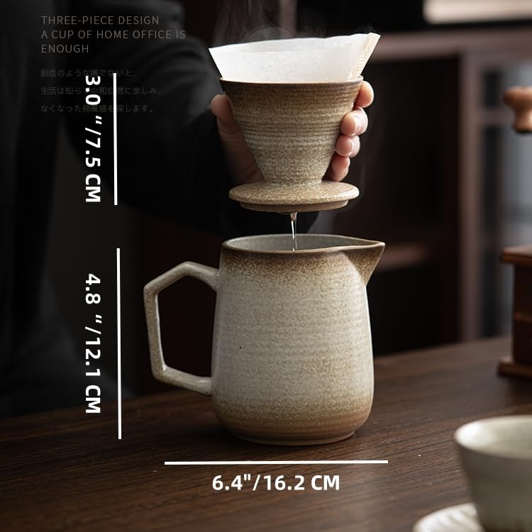 Premium Ceramic Pour Over Coffee Maker with 100 V60 Paper Filters - 16oz/480ml Retro Gold Coffee Dripper for Home Brewing, Office Use & Camping Coffee Making