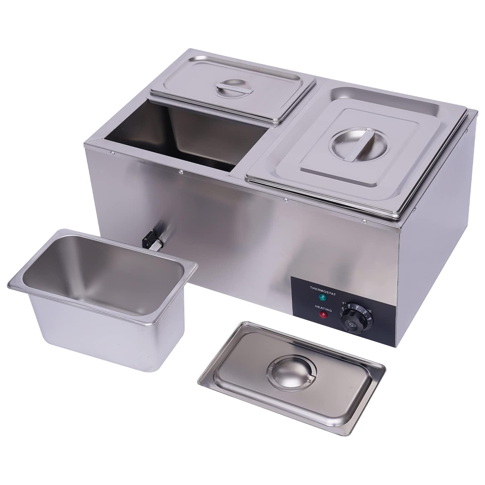 600W Commercial Electric Food Warmer - 3-Pan Stainless Steel Bain Marie Buffet Warmer with Lids & Temperature Control | Steam Table for Catering, Restaurants, Buffets & Food Service | Perfect for Keeping Dishes Warm at Events, Parties & Banquets