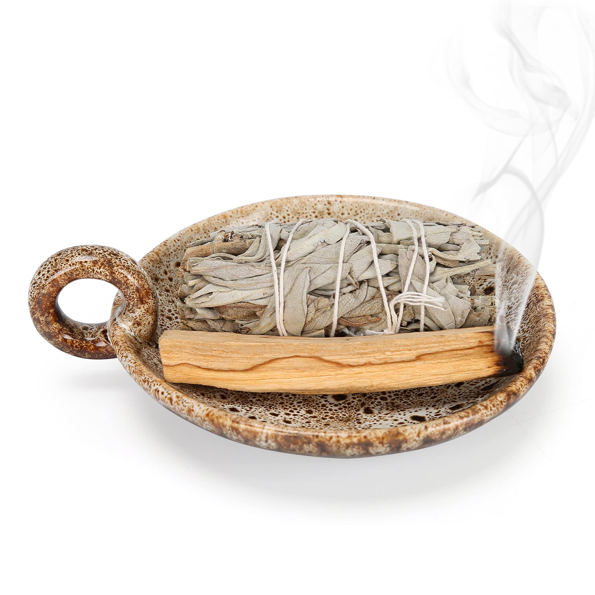 Premium Sage Burner Bowl with Handle - Smudge Bowl for Sage, Palo Santo & Incense Sticks - Ceremonial Herb Holder for Cleansing & Meditation - Perfect for Yoga, Reiki & Spiritual Rituals