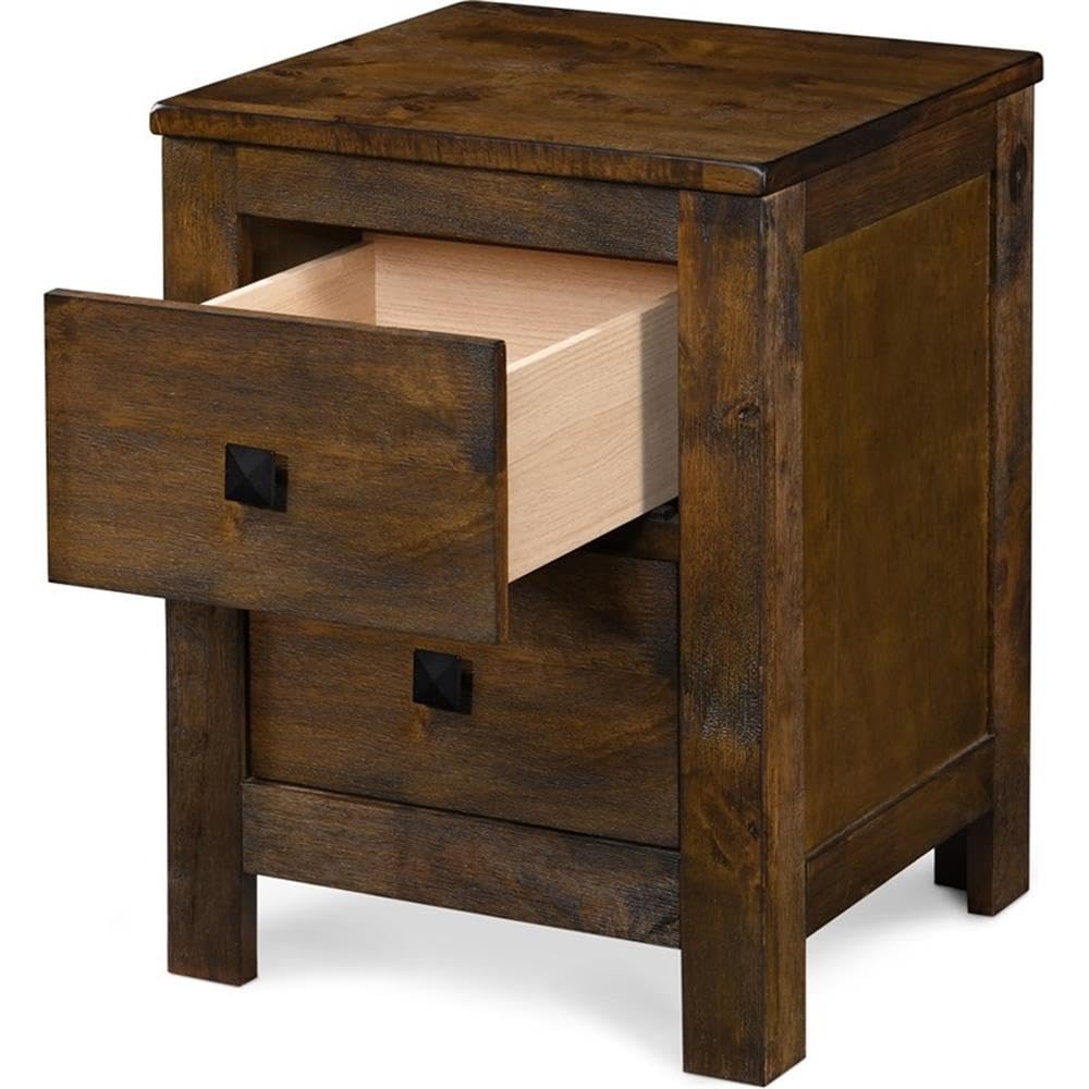 Finch Stratford Farmhouse Wooden Nightstand with 2 Drawers - Rustic Brown Bedside End Table with Space Saving Design | Perfect for Small Bedrooms, Guest Rooms & Apartment Living