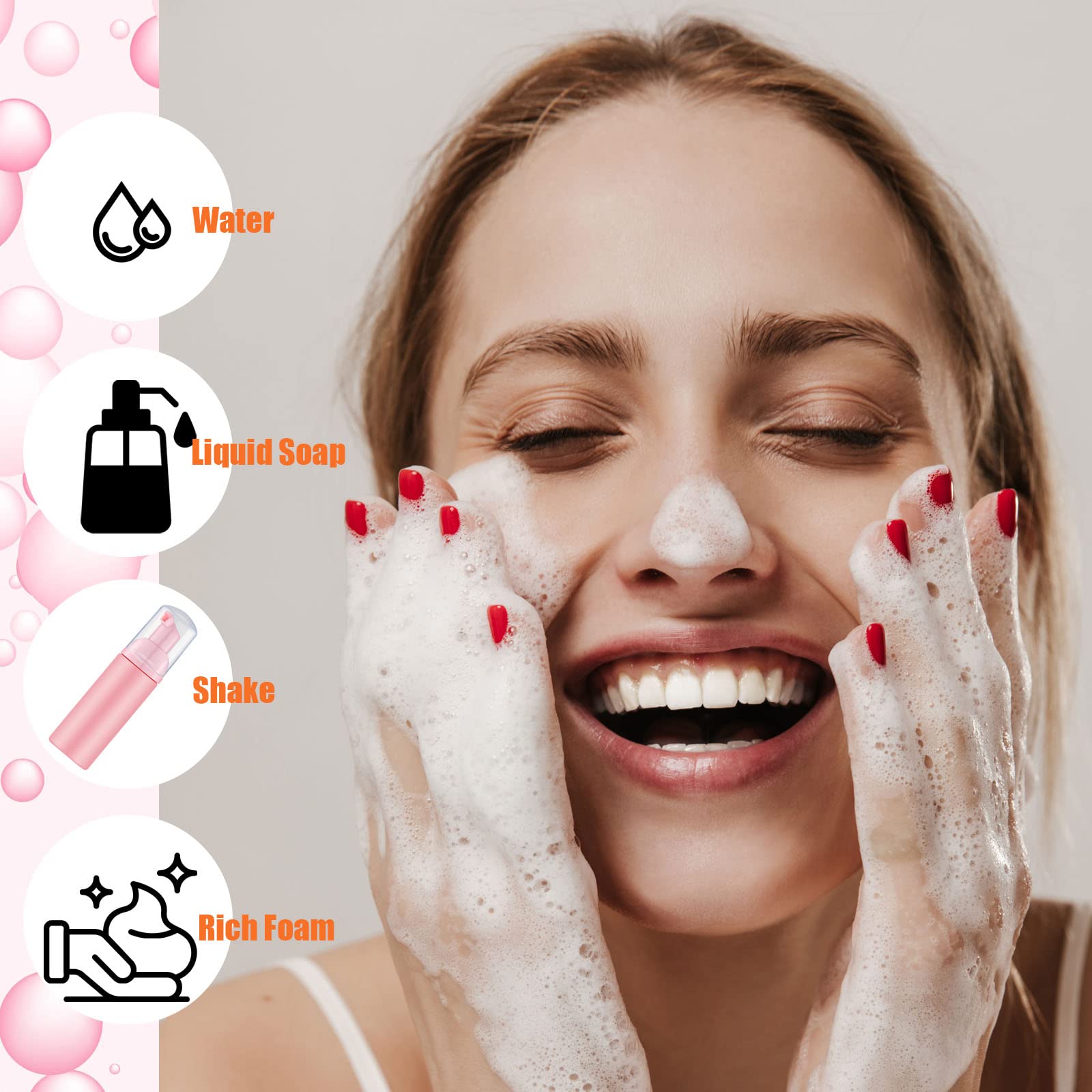 2 Oz Empty Foam Pump Bottles (12 Pack) - Travel Size Foaming Soap Dispensers for Hand Soap, Lash Shampoo & Facial Cleanser - Refillable Plastic Containers - Perfect for Bathroom, Salon & Travel (Pink)