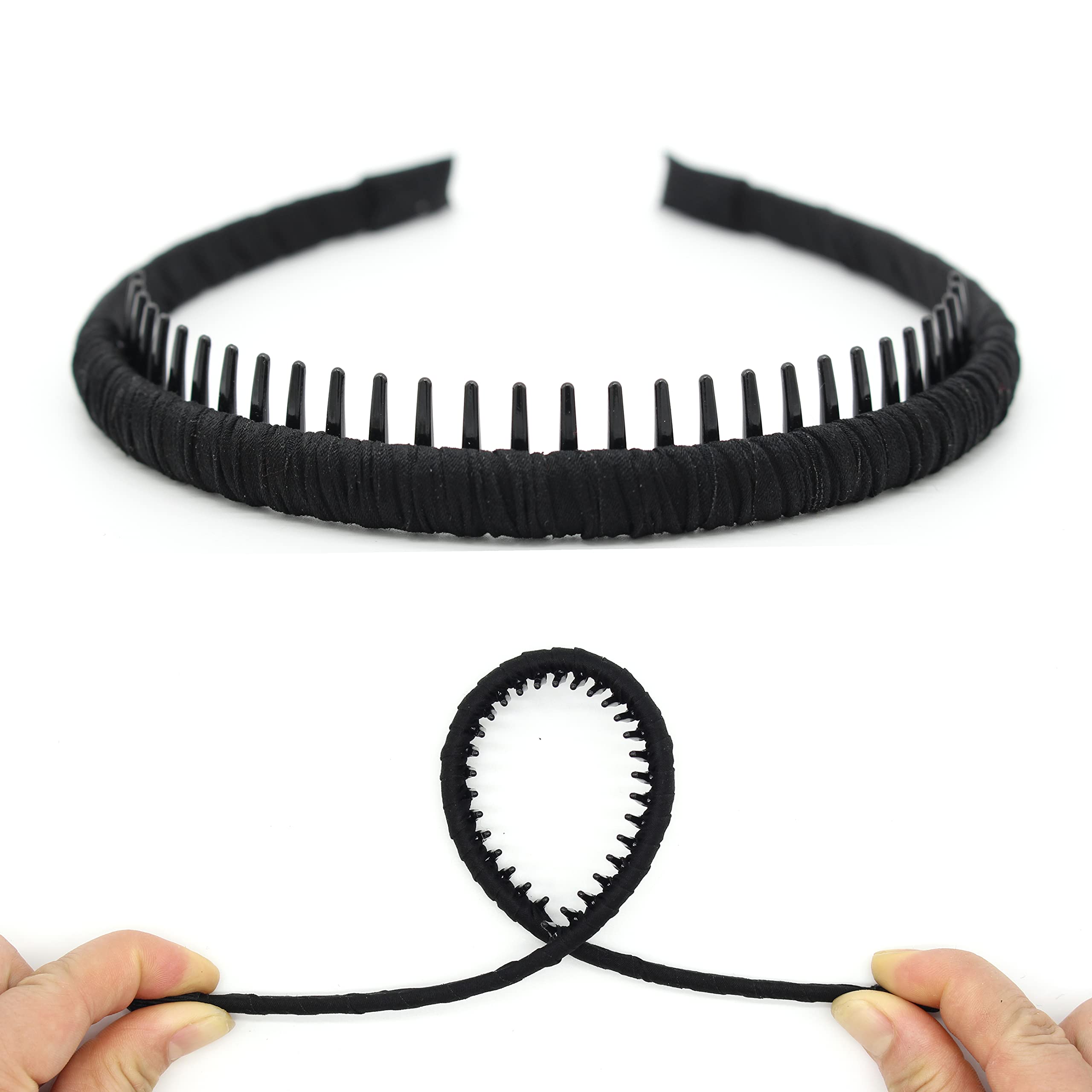 4pcs Non-Slip Zig Zag Headbands for Women - Adjustable Teeth Comb Hair Hoops - Resin Cotton Blend Hair Accessories for Daily Use, Yoga, Spa, Workout & Parties - Perfect for Gym, Office and Special Occasions