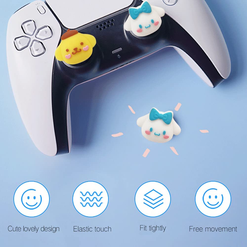 PERFECTSIGHT Cute Thumb Grip Caps for PS5, PS4, Xbox Series X/S, Xbox One, Switch PRO Controller - 4PCS Kawaii Soft Skin Rubber 3D Analog Thumbsticks Grips Joystick Cover with Big Ears - Enhance Gaming Comfort and Grip for Long Play Sessions