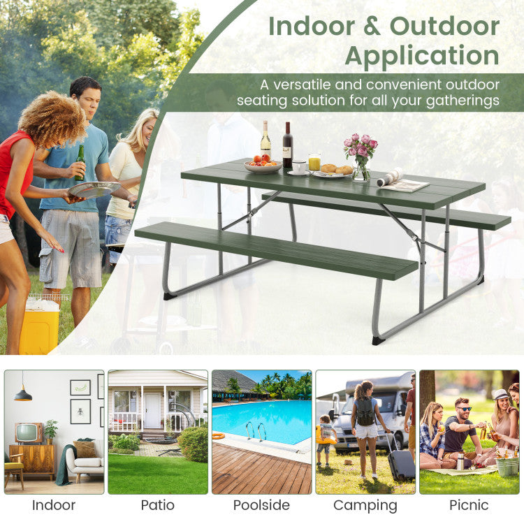 Costway Folding Picnic Table - All-Weather HDPE Tabletop with Sturdy Metal Frame & Umbrella Hole | Perfect for Outdoor Dining, Backyard BBQs, Camping & Beach Parties