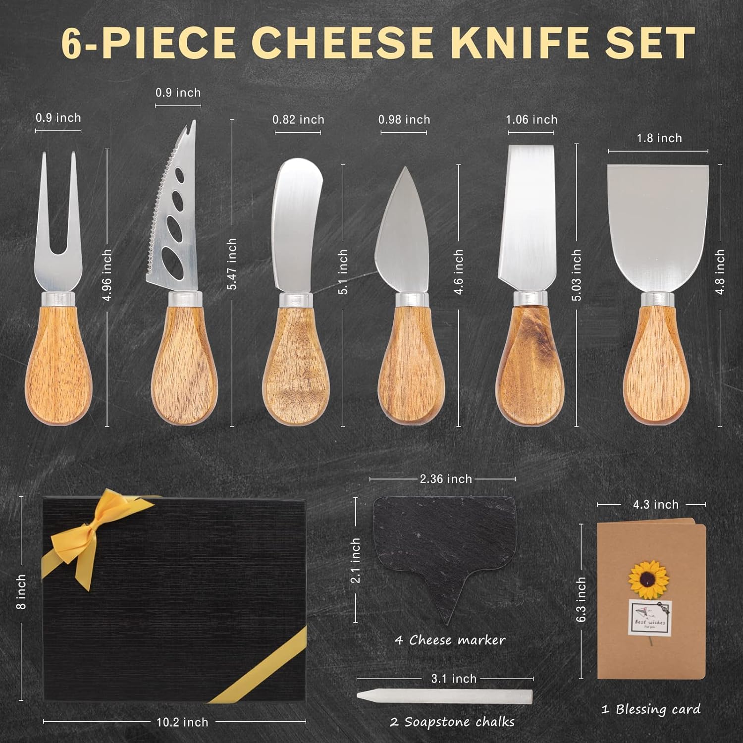Premium Stainless Steel Cheese Knives Set - 6-Piece Cheese Slicer, Cutter, Fork & Spreader for Charcuterie Boards | Perfect for Wine Parties, Cheese Tasting & Gourmet Entertaining