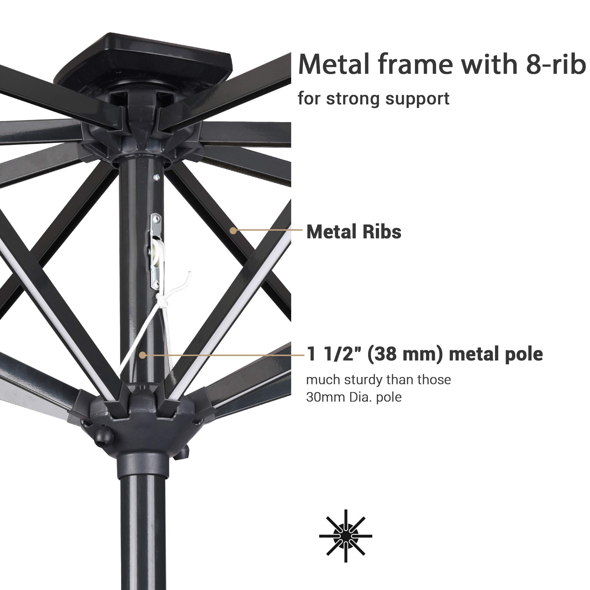Yescom 10FT Solar Powered LED Light Bar Patio Umbrella with Tilt Crank - Aluminum Market Umbrella for Backyard, Pool Deck, Cafe & Garden - Weatherproof Outdoor Lighting for Nighttime Use