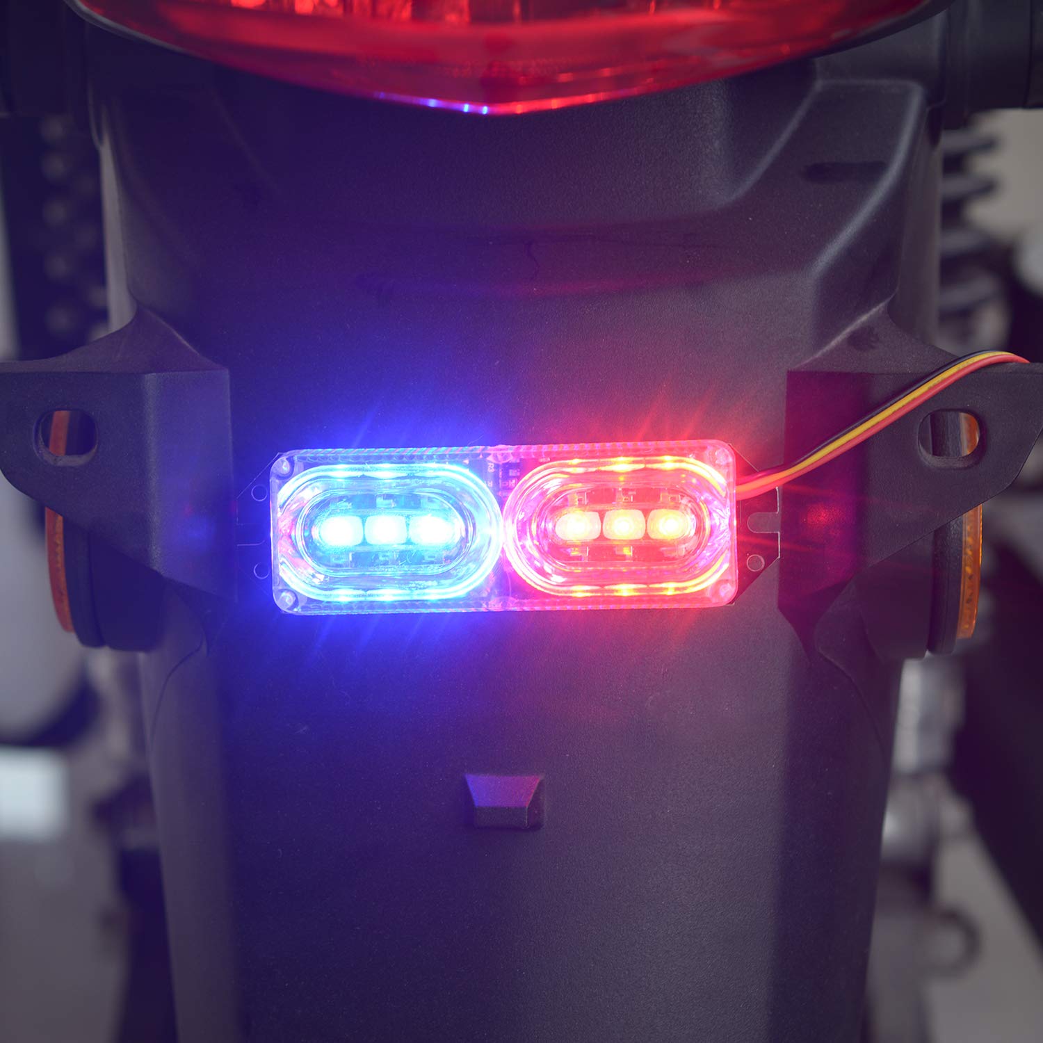 6 LED Motorcycle Flash Tail Light & Turn Signal - 9V-80V Waterproof Brake Light with Red & Blue Emergency Lights - 2 Modes for E-Bike, Scooter, ATV - Perfect for Night Riding & Safety Alerts