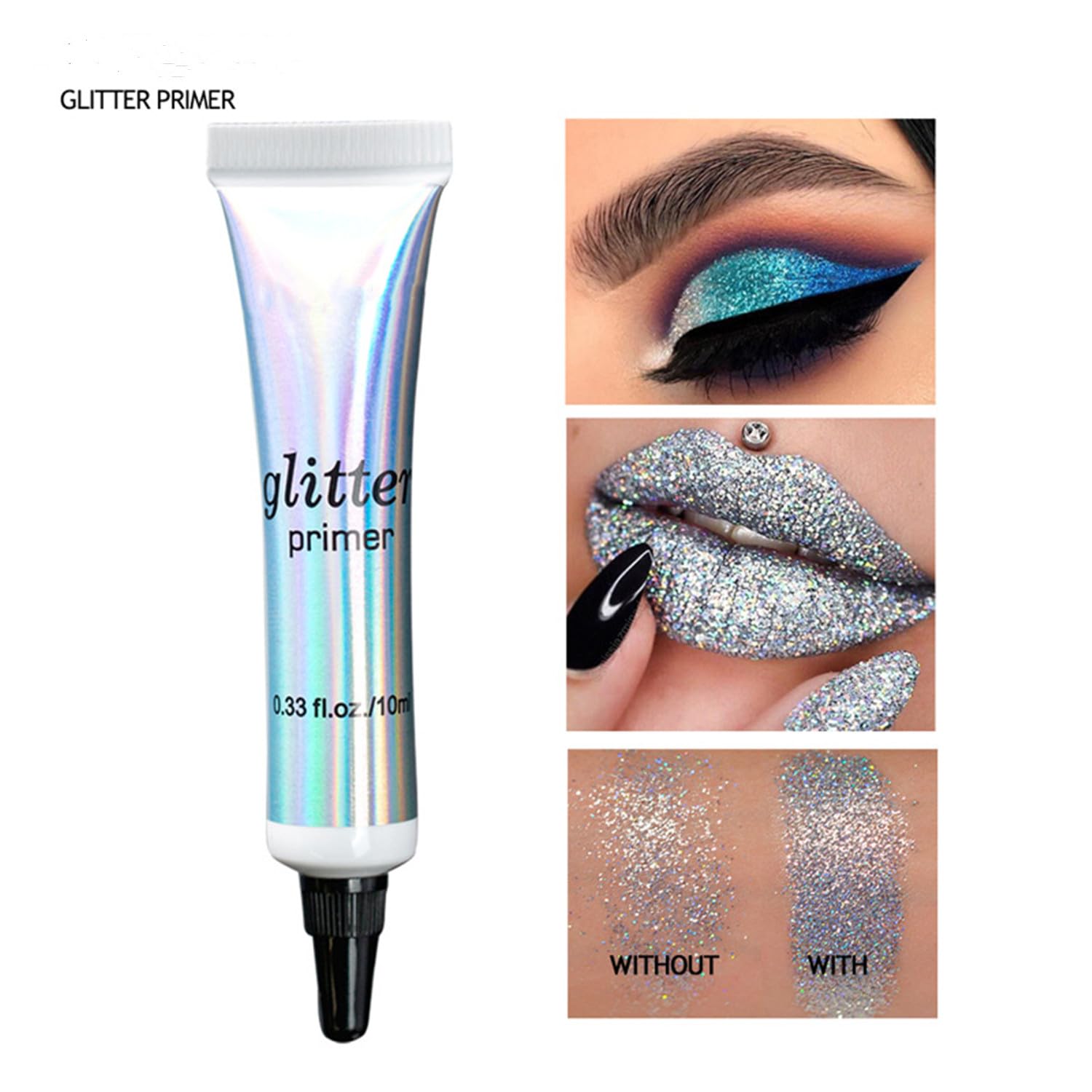 MAEPEOR Waterproof & Smudgeproof Cosmetic Glitter Glue Primer - Long Lasting Makeup Base for Eyes, Face, Lips & Body - Perfect for Glitter, Rhinestones & Body Jewels - Ideal for Parties, Halloween & Festival Makeup
