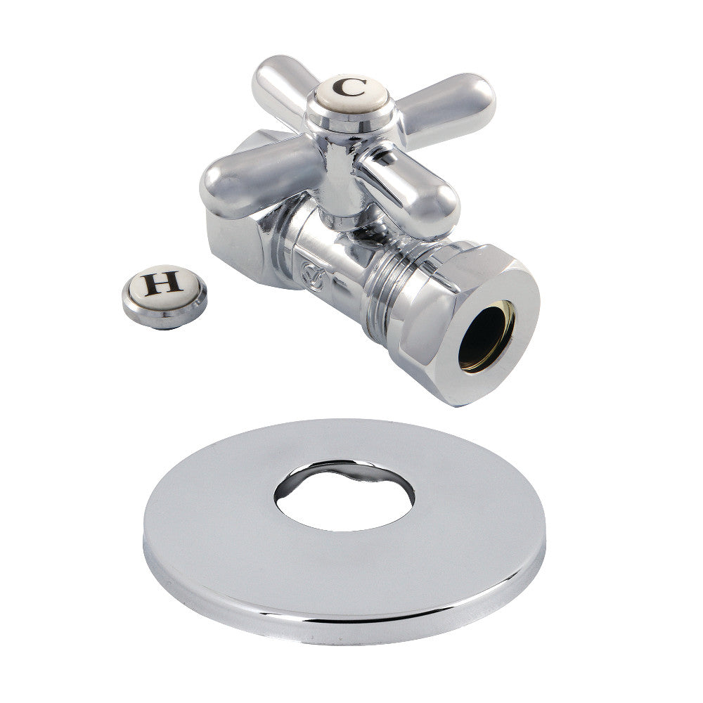 Kingston Brass CC44150XK 1/2 Inch FIP x 1/2 Inch or 7/16 Inch Slip Joint Quarter Turn Straight Stop Valve with Flange - Perfect for Kitchen & Bathroom Plumbing Repairs