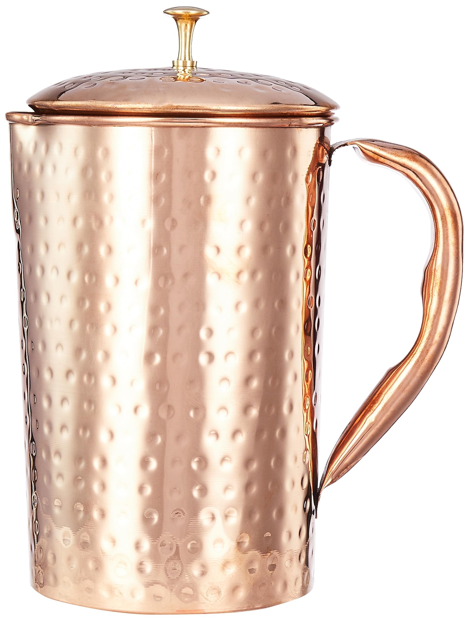 Solimo Hammered Copper Jug with Copper Glass - 1350ml (45.6 oz) - Elegant Water Pitcher for Home, Bar & Party - Perfect for Iced Tea, Lemonade & Cocktails
