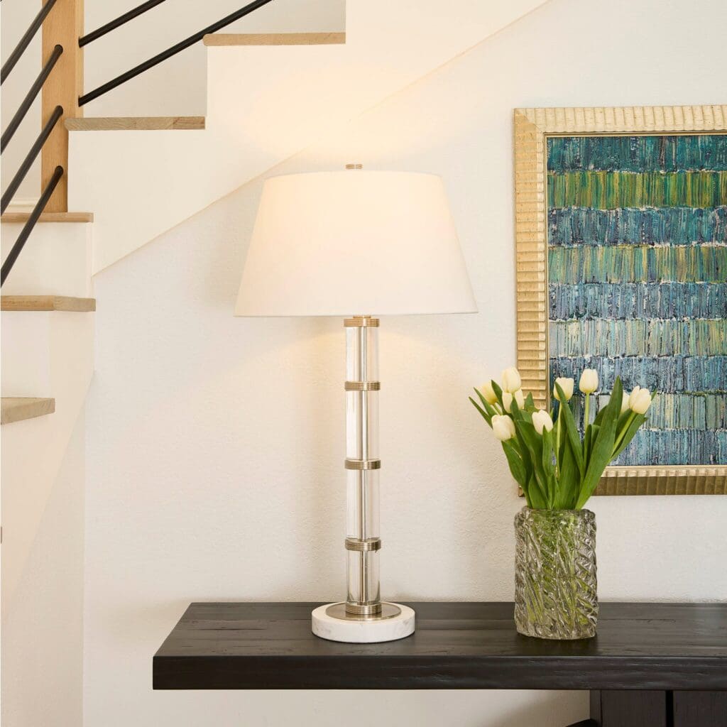 Cyan Design 11712 Silvia Table Lamp - Polished Nickel, Acrylic & White Shade - Modern Bedside & Living Room Lighting
