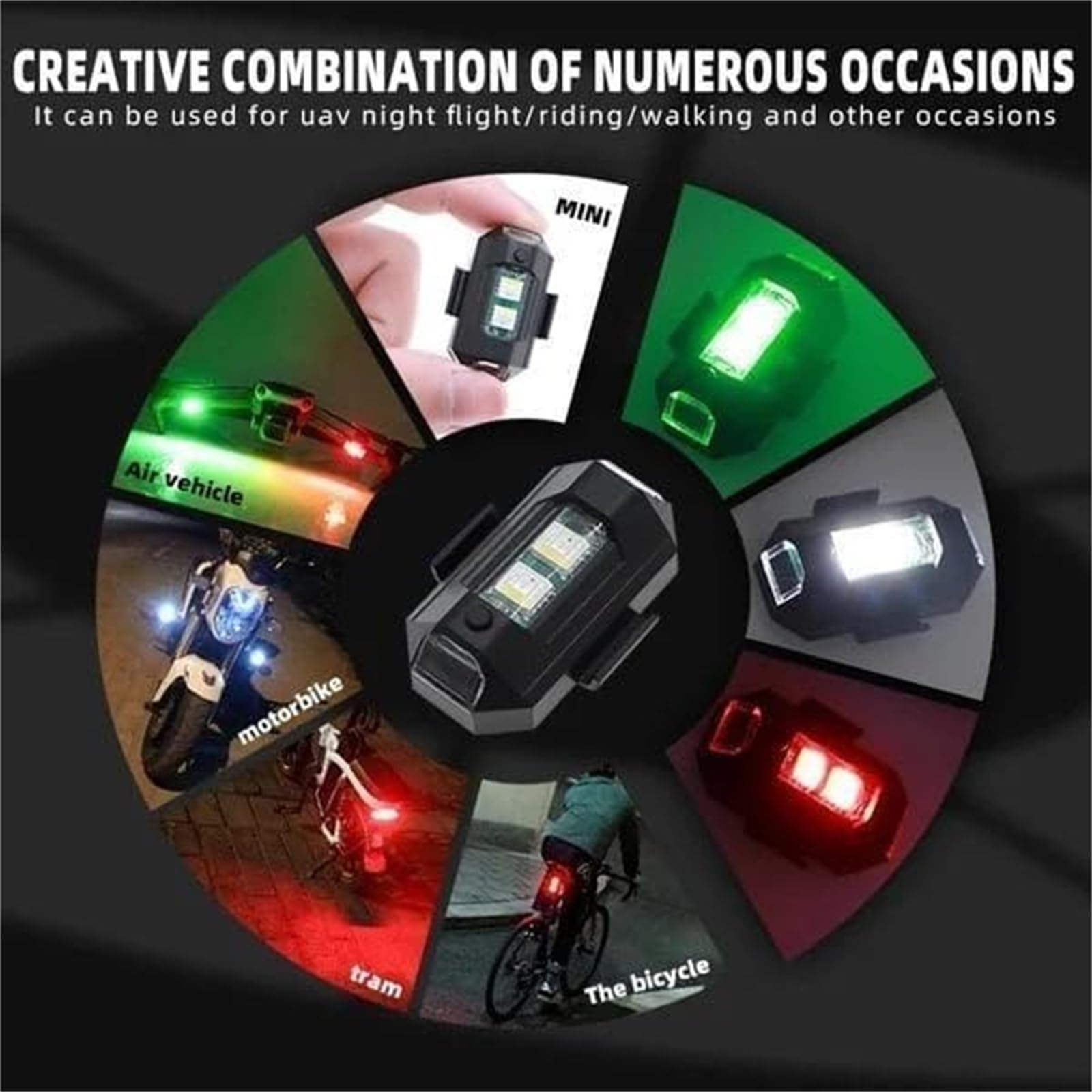 Donubiiu 8pcs LED Anti-Collision Strobe Lights - 7 Color High Brightness Wireless Drone & Car Safety Lights | Waterproof for Outdoor Night Flying, Vehicle Warning, Emergency Signaling