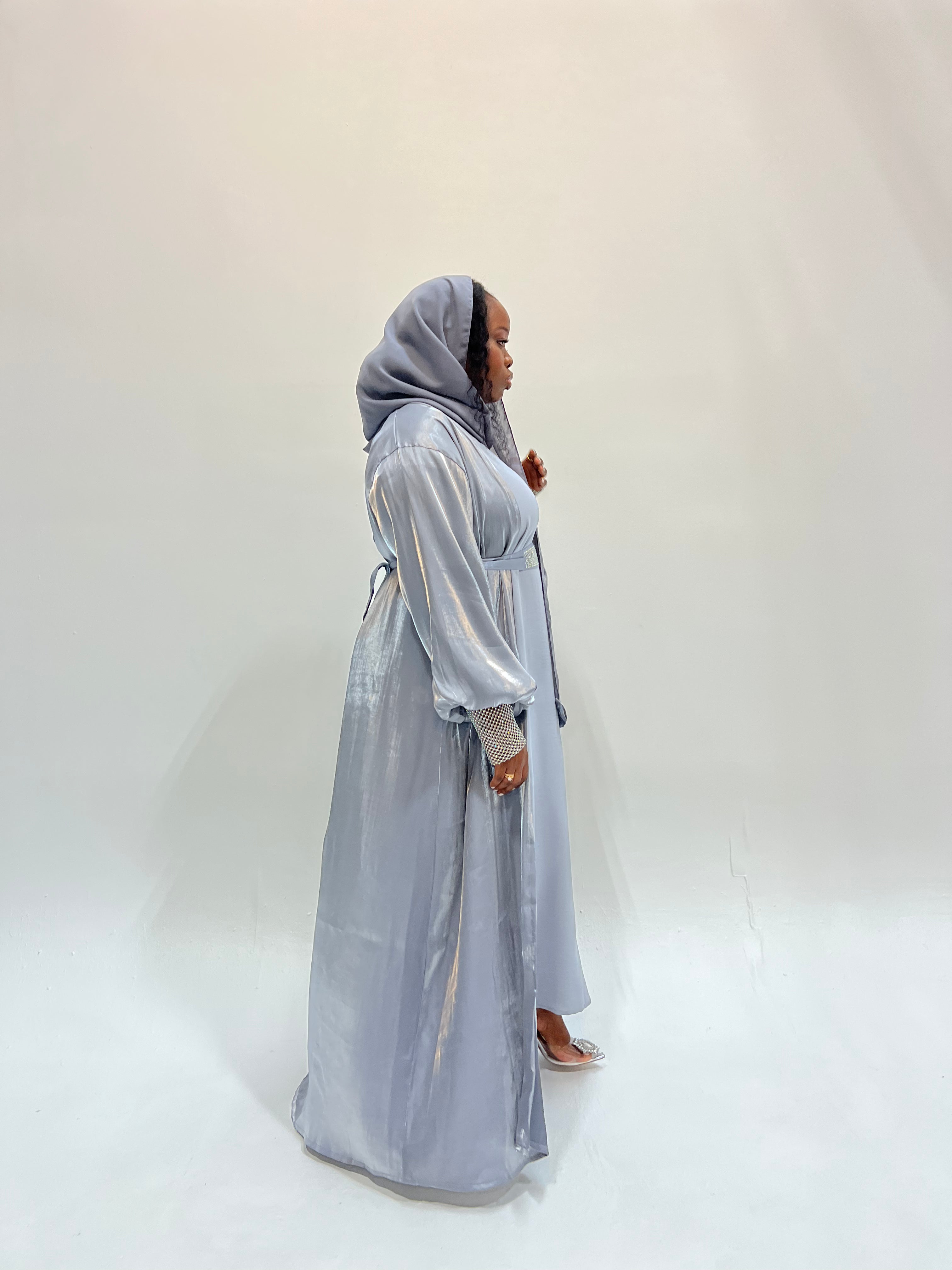 Naomi 3-Piece Abaya Set in Silver - Elegant Islamic Prayer Dress for Women, Perfect for Eid, Ramadan, and Special Occasions