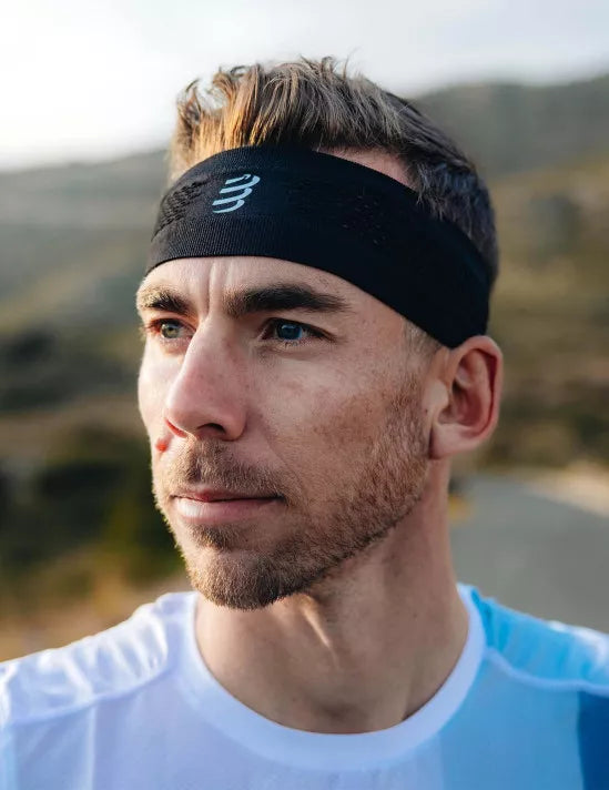 Compressport Unisex Thin Headband On/Off - Sweat-Wicking Sports Headband for Running, Cycling, Yoga & Workouts - Black