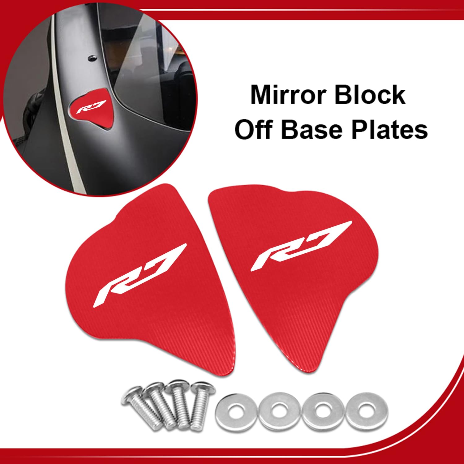 MFGZD CNC Aluminum Motorcycle Mirror Block Off Plates - 2 PCS Replacement for Yamaha R6 R7 2017-2024 Models (Red) - Lightweight Durable Accessory for Street Racing and Custom Bike Builds