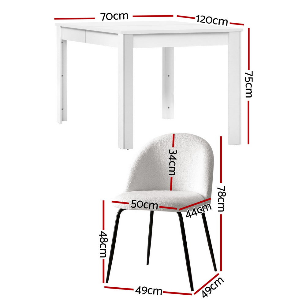 Artiss 5-Piece White Sherpa Dining Table Set with 4 Chairs - Modern Kitchen & Dining Room Furniture for Small Spaces, Breakfast Nook, and Apartment Living