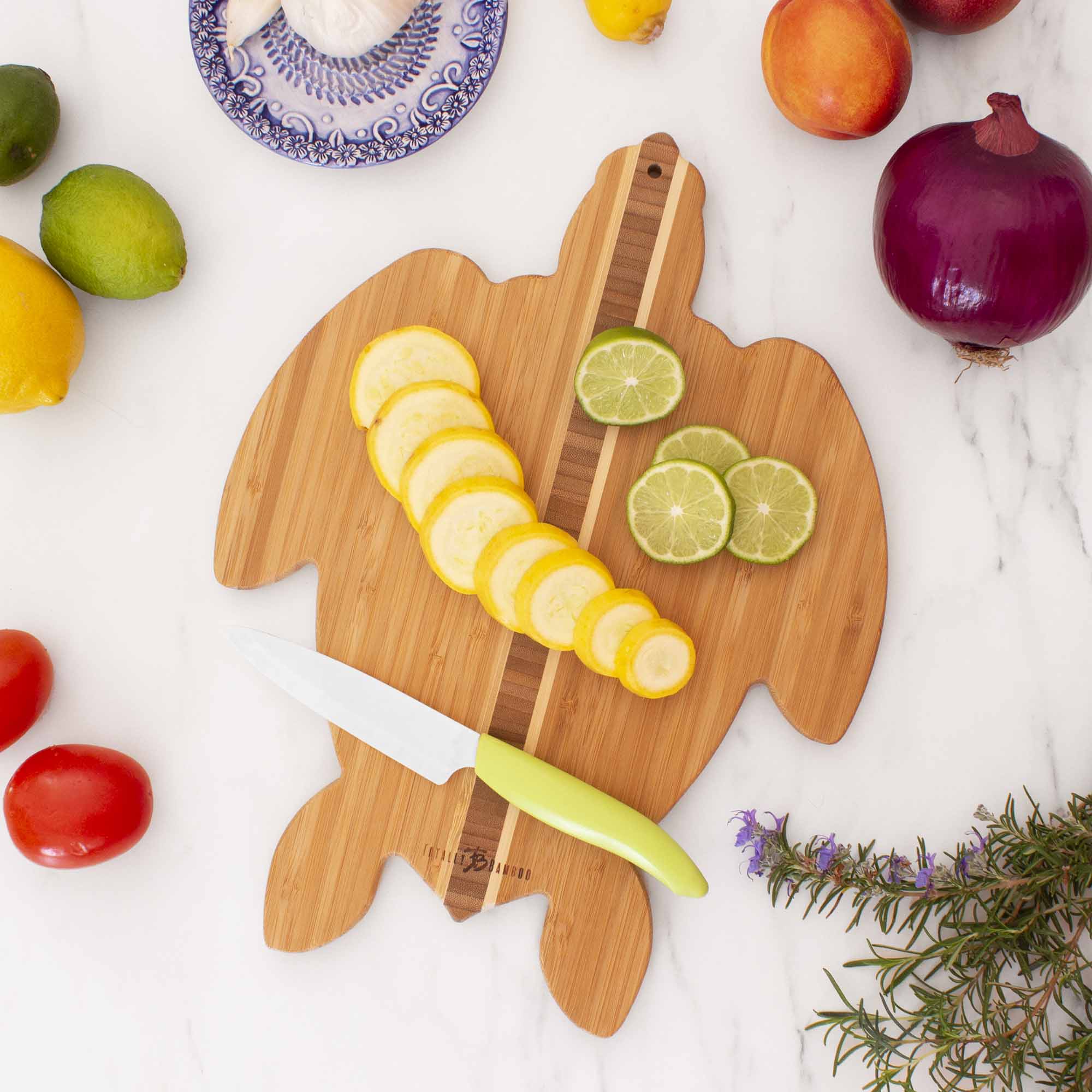 Premium Sea Turtle Shaped Bamboo Cutting Board - 14.7/8 x 11 Inches - Eco-Friendly Kitchen Essential for Sushi, Fruits & Cheese Platters