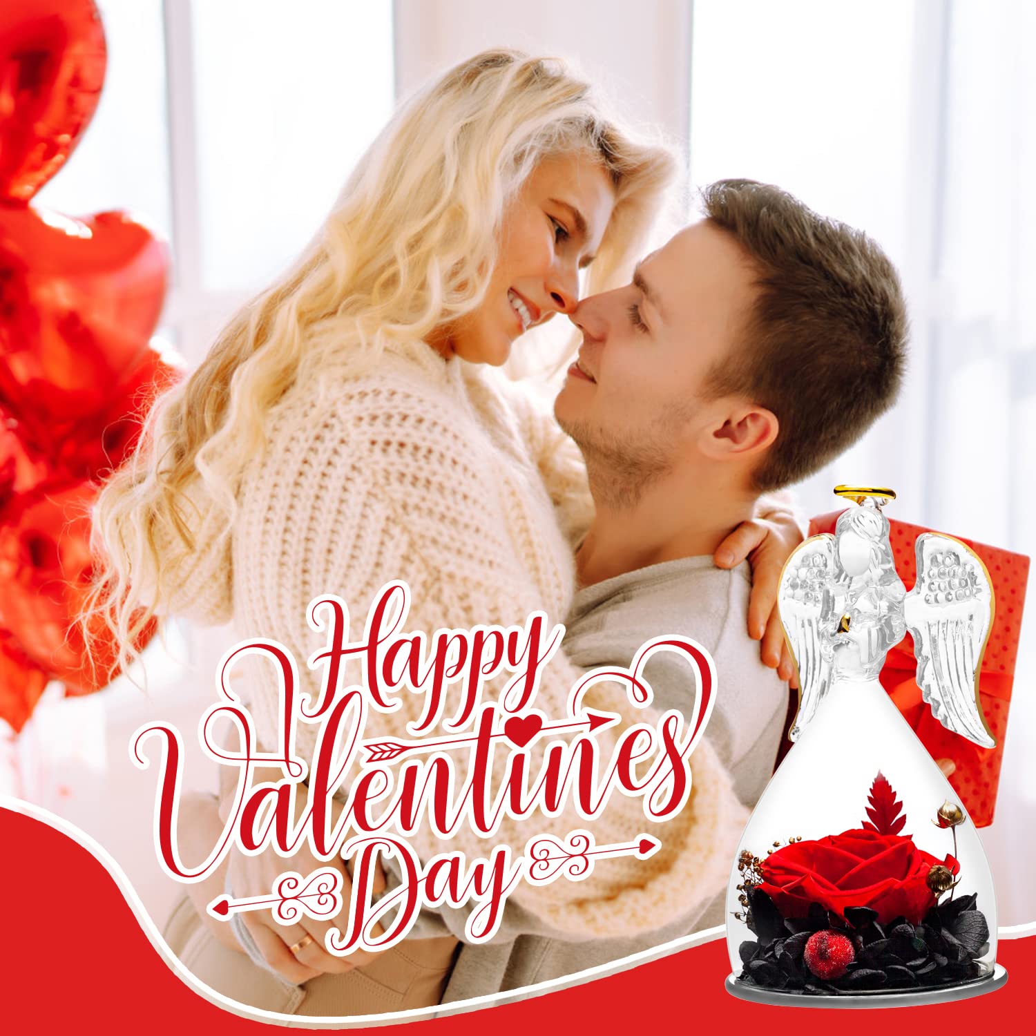 Eternal Preserved Rose in Glass Angel Figurine - Romantic Gift for Women, Mom & Grandma | Birthday, Wedding, Christmas, Thanksgiving Present | Perfect for Home Decor, Anniversary Keepsake & Special Occasion Surprise