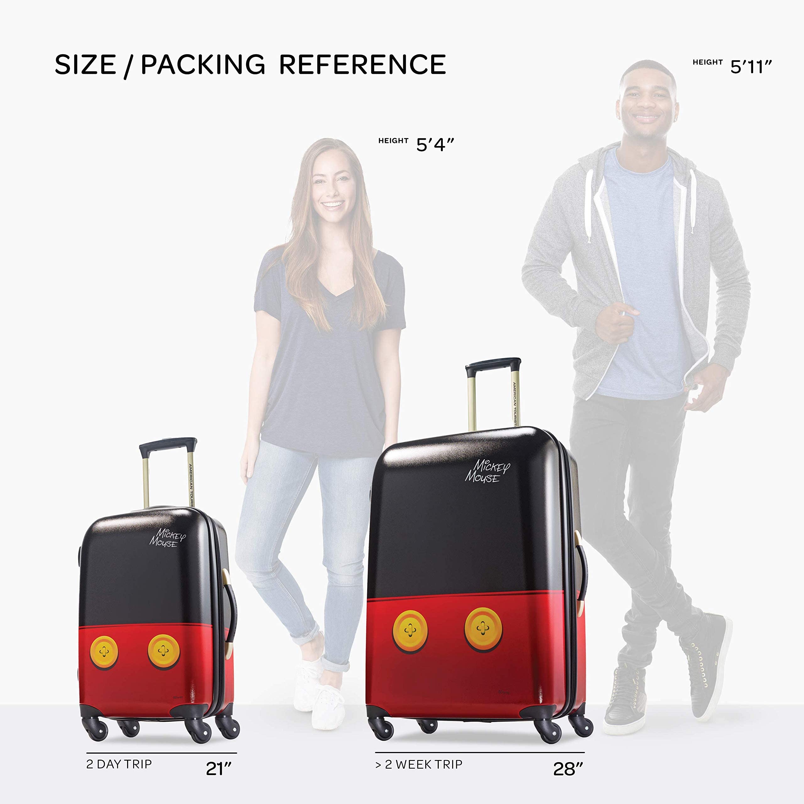 American Tourister Disney Mickey Mouse Hardside Spinner Luggage 2-Piece Set (21/28) - Lightweight Durable Suitcase for Kids Travel, Vacation & Family Trips