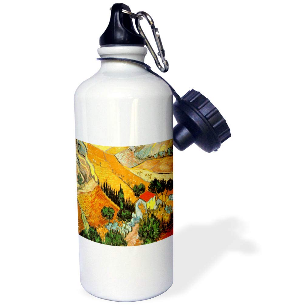 3D Rose Van Gogh Landscape Sports Water Bottle - 21 oz Insulated Stainless Steel Water Bottle for Gym, Hiking & Outdoor Activities - White