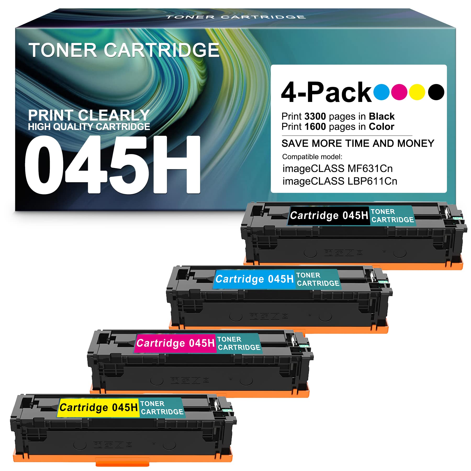 4-Pack Canon 045H Toner Cartridge Replacement - Compatible with imageCLASS & i-SENSYS Printers for Office Use