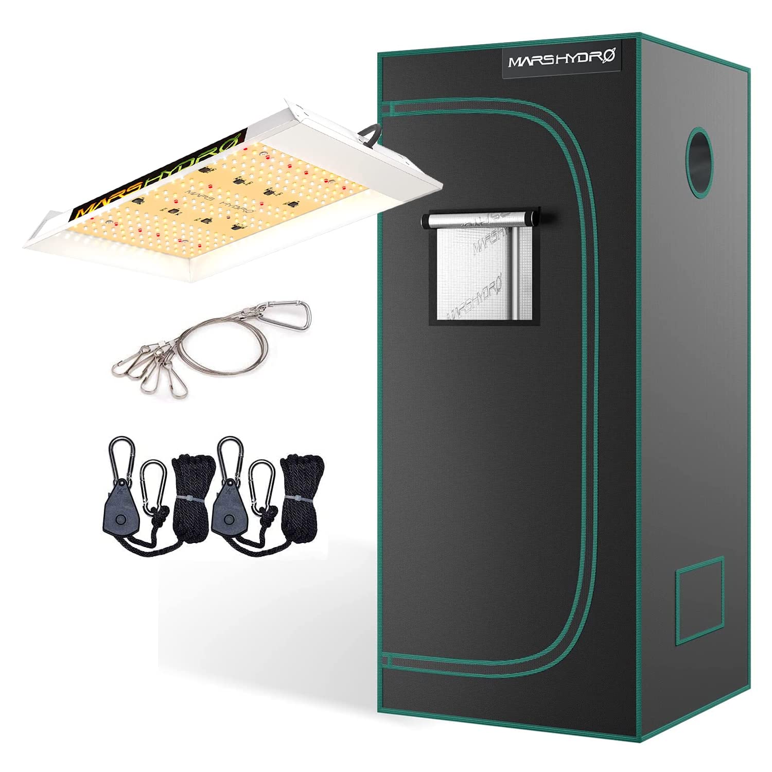 Mars Hydro TS 600W Full Spectrum LED Grow Light with 2.3x2.3ft Grow Tent Kit (27x27x63 Inches) for Indoor Plants - Perfect for Hydroponics, Seedlings, Veg & Flowering Stages