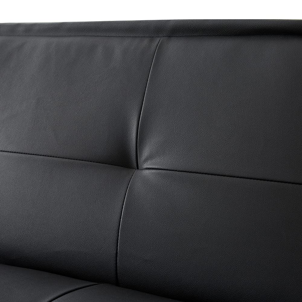 Faux Leather Futon Sofa Bed - Convertible Armless Couch with Sturdy Metal Legs | Space-Saving Sleeper for Small Apartments, Dorm Rooms & Studio Living | Perfect for Guest Bed, Lounge Seating & Compact Spaces (Black)