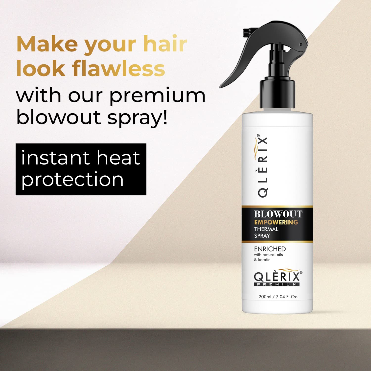 QLERIX Premium Heat Protectant Hair Spray - Sulfate & Paraben Free Styling & Straightening Blowout Spray for Men & Women (200ml) - Perfect for Salon Quality Styling at Home & Heat Tool Protection