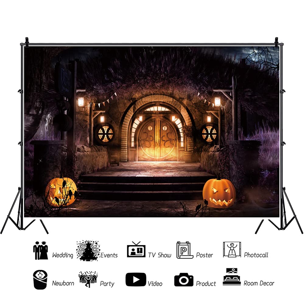 Leowefowa 3x2m Halloween Haunted House Backdrop - Spooky Cemetery, Misty Castle & Pumpkin Village Photo Background for Kids & Adults - Perfect for Halloween Parties, Photo Shoots & Studio Props | Great for Halloween Decorations, Themed Events & Social Media Photography