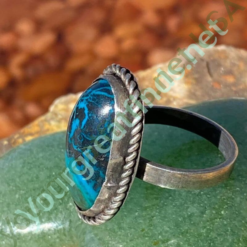Stunning Chrysocolla Sterling Silver Ring Size 7 - Natural Black Blue Green Gemstone Jewelry for Women, Perfect for Gifts, Weddings & Boho Fashion