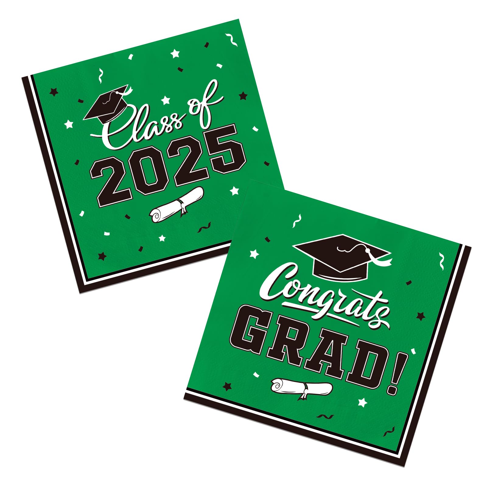 Gatherfun Graduation Party Disposable 3-Ply Paper Napkins - 50 Pack Green - Perfect for College & High School Graduation Celebrations, Decorations & Party Supplies