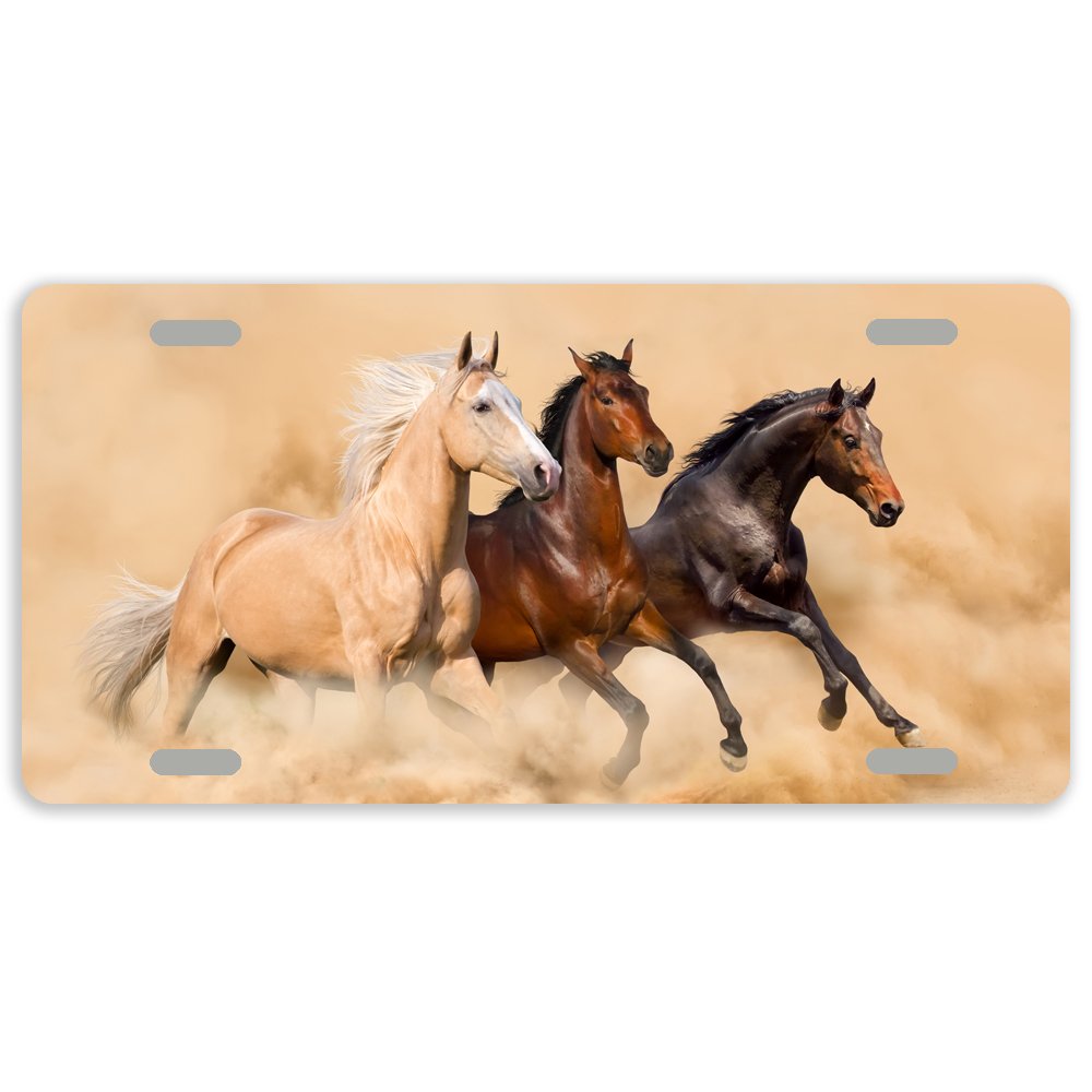 Artsbaba Metal Car License Plate Cover - Horse Running in Desert Sand Storm Design - 12 x 6 Inches with 4 Holes - Durable Auto Tag for Trucks, SUVs & Off-Road Vehicles - Perfect for Desert Adventures & Outdoor Enthusiasts