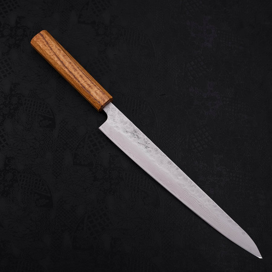 Premium AUS-10 Sujihiki Japanese Slicing Knife 240mm - Nashiji Damascus Steel Blade with Oak Handle - Perfect for Sushi, Sashimi & Meat Carving